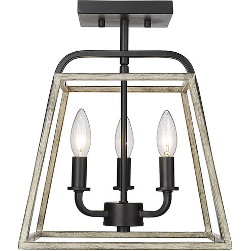 Bonnie 3 Light 11.25 inch Matte Black Grey Wood Indoor Semi-Flush Ceiling Light